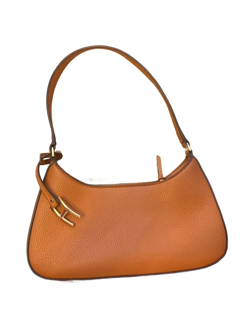 Halston Peebled Hobo Conac Leather Purse w-Shouder Strap Gold Logo Hardware